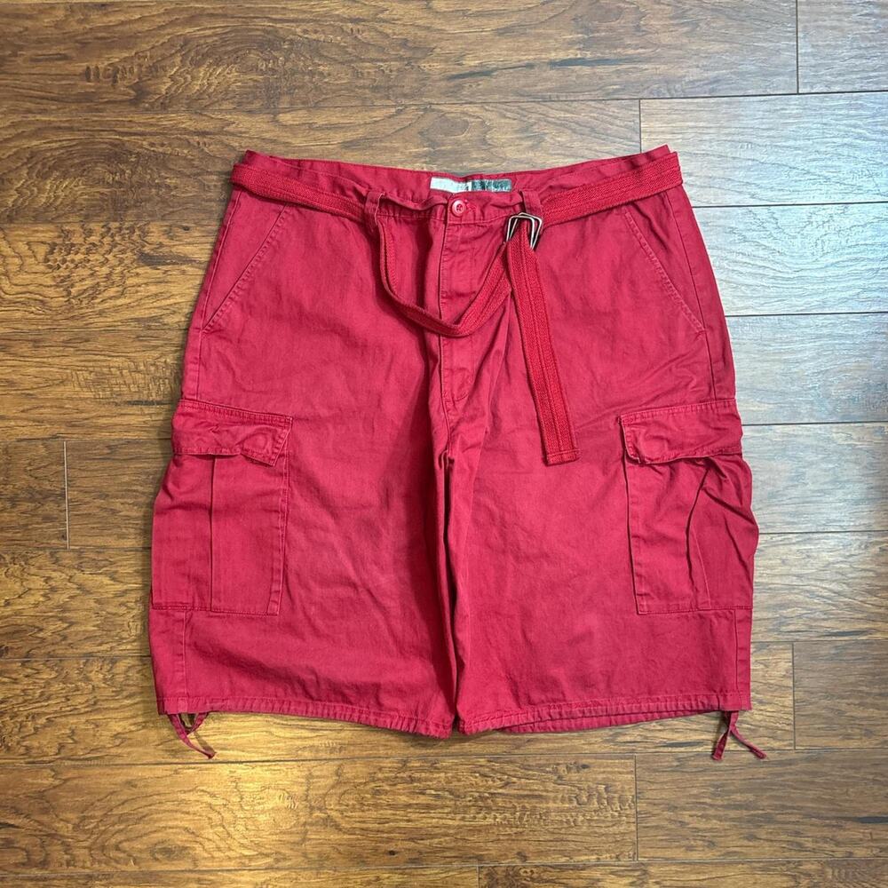Vintage Regal Wear Baggy Red Cotton Y2K Cargo Shorts With Belt Men’s Size 46
